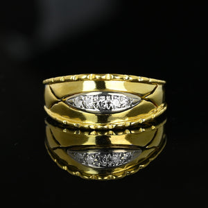 Wide 18K Gold Scallop Edge Diamond Five Stone Ring Band - Boylerpf