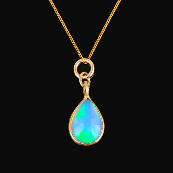 Vintage 9K Gold Chain Jelly Opal Pendant Necklace - Boylerpf