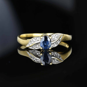 Diamond Leaf 14K Gold Sapphire Solitaire Ring - Boylerpf