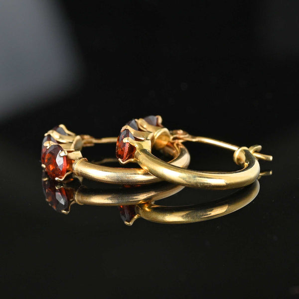 Vintage Gold Huggie Hoop Garnet Earrings - Boylerpf