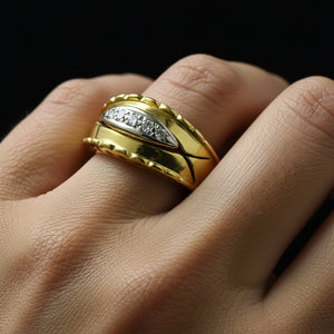 Wide 18K Gold Scallop Edge Diamond Five Stone Ring Band - Boylerpf