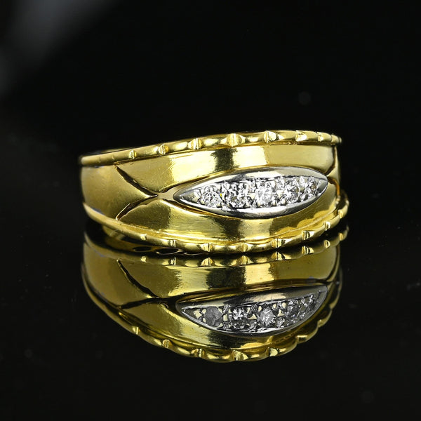 Wide 18K Gold Scallop Edge Diamond Five Stone Ring Band - Boylerpf