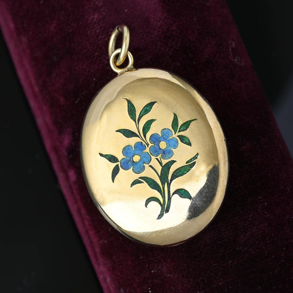 Antique Victorian 14K Gold Enamel Flower Locket - Boylerpf