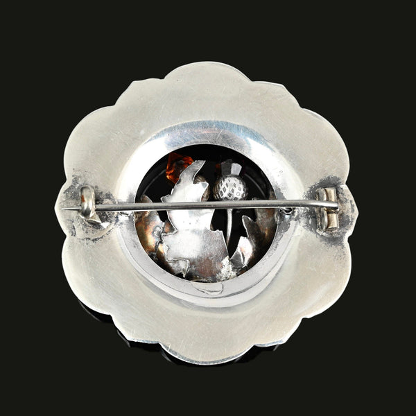 Victorian Scottish Agate Brooch, Citrine Amethyst Thistle