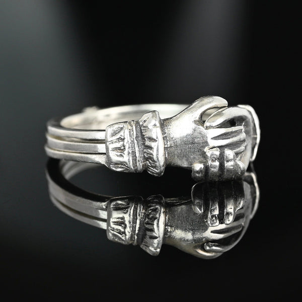 Sterling Silver Heart Interlocking Claddagh Fede Gimmel Ring