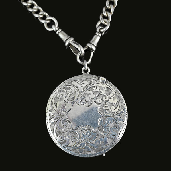 Unusual Antique Silver Circular Vesta Match Safe Pendant Fob, 1903 - Boylerpf