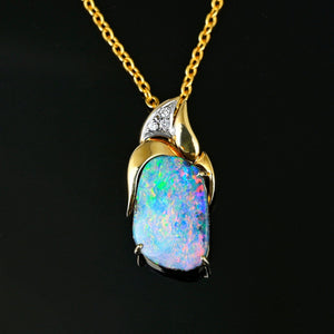 18K Gold Diamond Australian Bolder Opal Pendant - Boylerpf