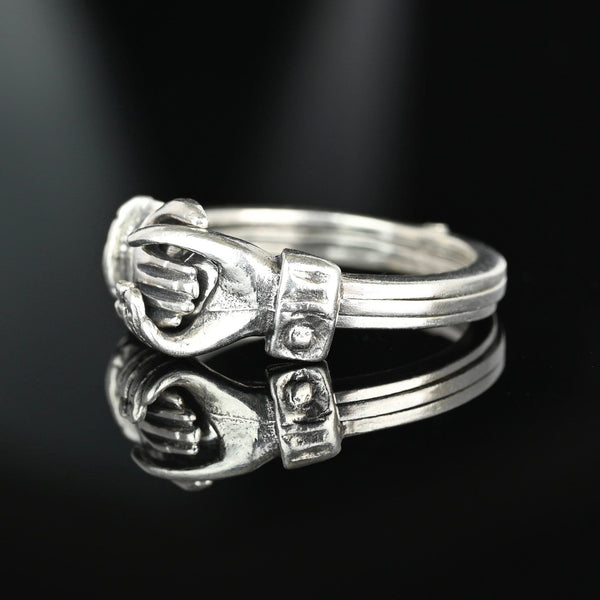 Sterling Silver Heart Interlocking Claddagh Fede Gimmel Ring