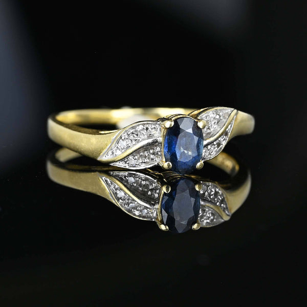 Diamond Leaf 14K Gold Sapphire Solitaire Ring - Boylerpf