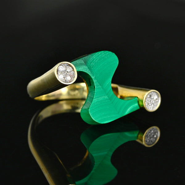 14K Gold Malachite Diamond Modernist Cocktail Ring