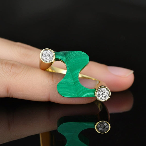 14K Gold Malachite Diamond Modernist Cocktail Ring