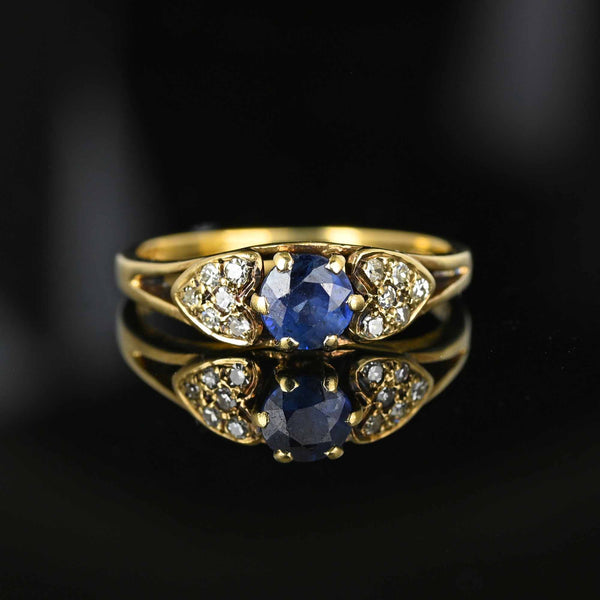Vintage Gold Diamond Heart Shoulder Sapphire Ring - Boylerpf