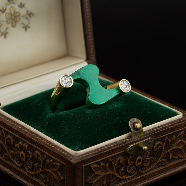 14K Gold Malachite Diamond Modernist Cocktail Ring