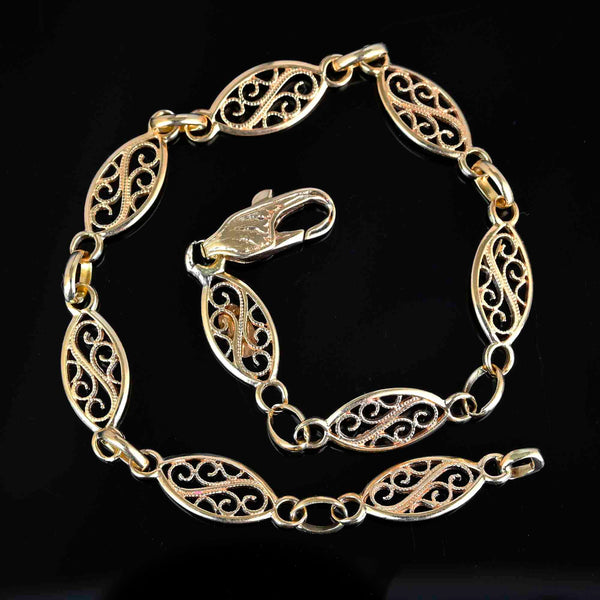 Vintage Solid 14K Gold Filigree Bracelet - Boylerpf