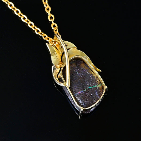 18K Gold Diamond Australian Bolder Opal Pendant - Boylerpf