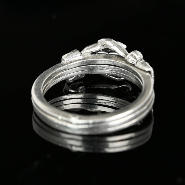 Sterling Silver Heart Interlocking Claddagh Fede Gimmel Ring