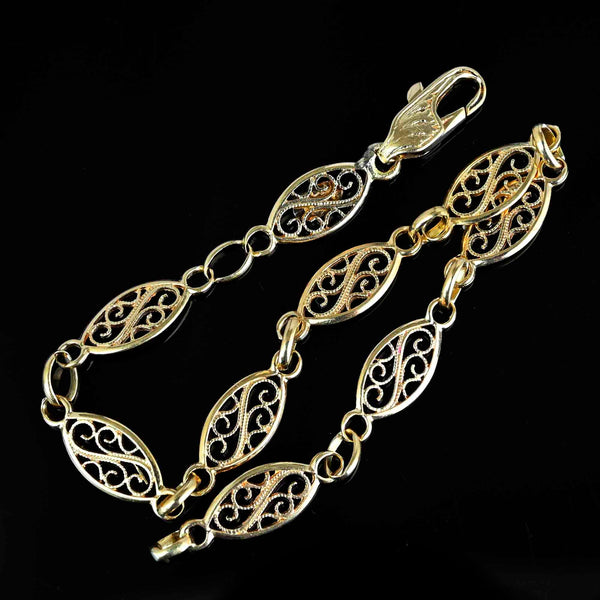 Vintage Solid 14K Gold Filigree Bracelet - Boylerpf