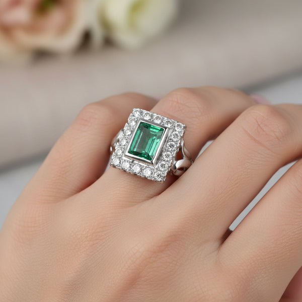 Art Deco Style 2 Carat Columbian Emerald and Diamond Ring - Boylerpf