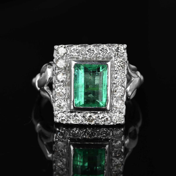 Art Deco Style 2 Carat Columbian Emerald and Diamond Ring - Boylerpf