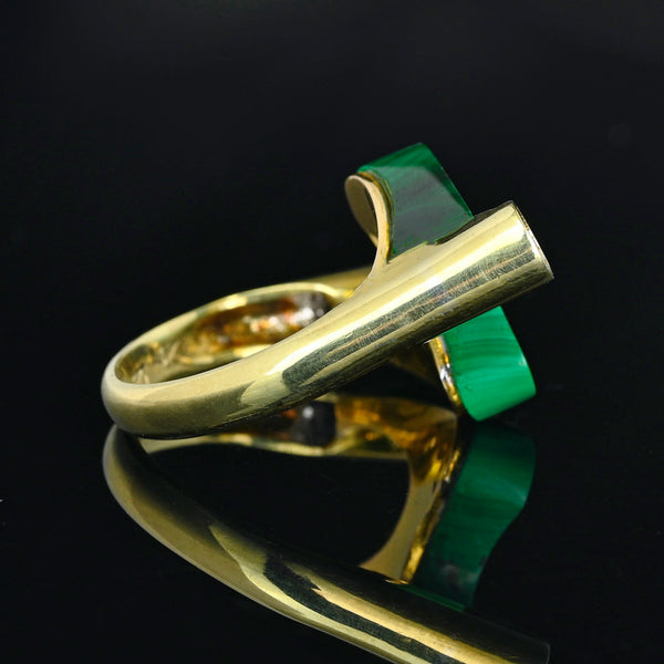 14K Gold Malachite Diamond Modernist Cocktail Ring