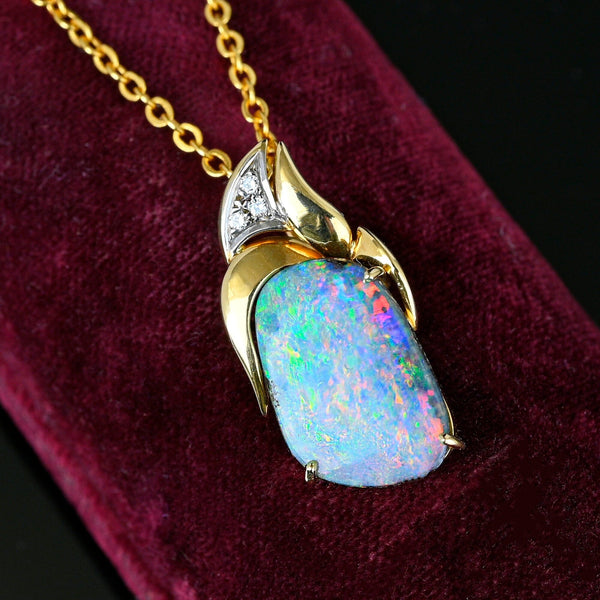 18K Gold Diamond Australian Bolder Opal Pendant - Boylerpf