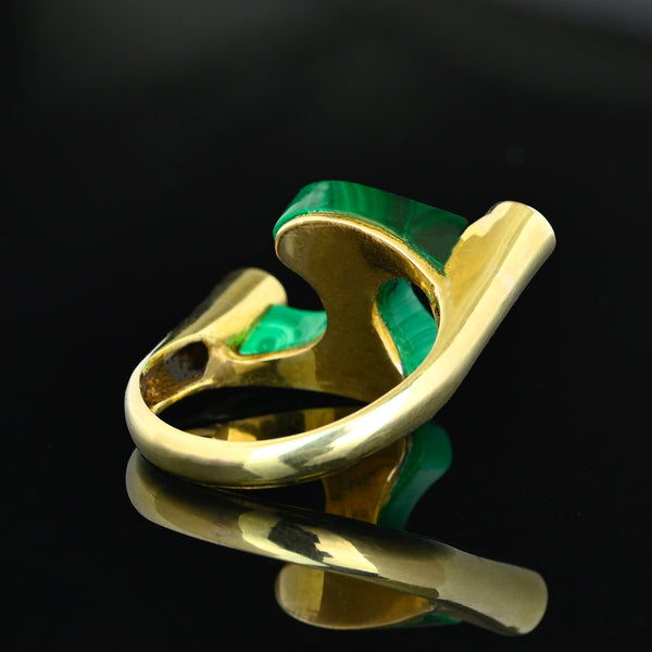14K Gold Malachite Diamond Modernist Cocktail Ring