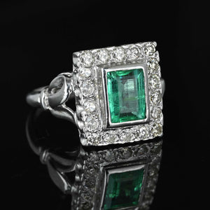 Art Deco Style 2 Carat Columbian Emerald and Diamond Ring - Boylerpf
