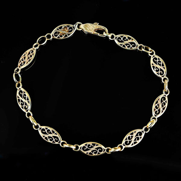 Vintage Solid 14K Gold Filigree Bracelet - Boylerpf