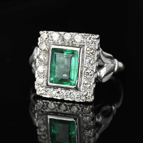 Art Deco Style 2 Carat Columbian Emerald and Diamond Ring - Boylerpf