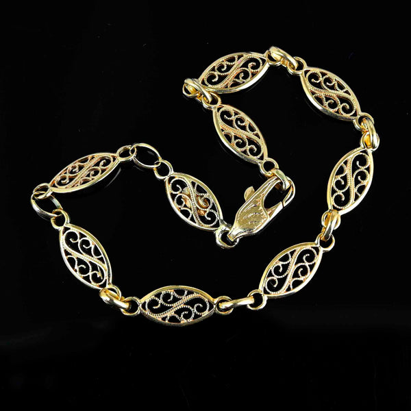 Vintage Solid 14K Gold Filigree Bracelet - Boylerpf