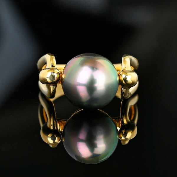 Contemporary 14K Gold Black Tahitian Pearl Ring - Boylerpf