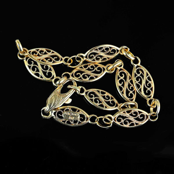 Vintage Solid 14K Gold Filigree Bracelet - Boylerpf