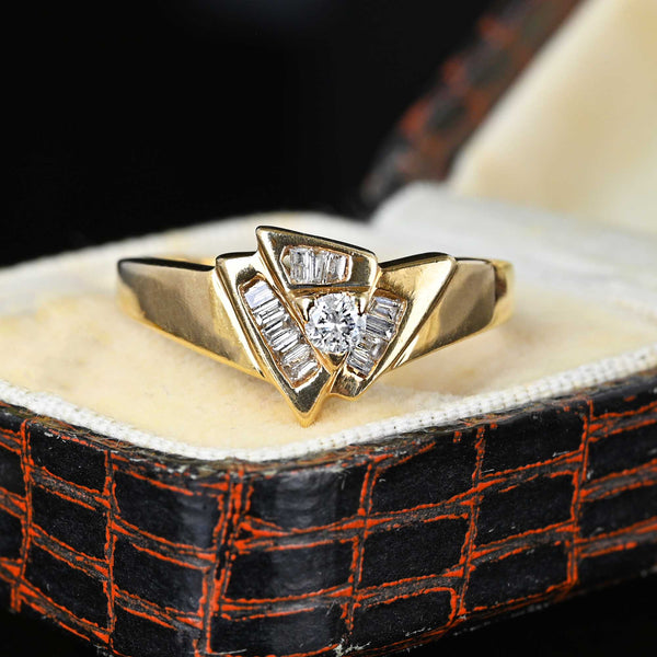 Gold Triangle Round & Baguette Diamond Ring - Boylerpf