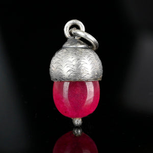 Arts & Crafts Red Spinel Acorn Charm Pendant - Boylerpf