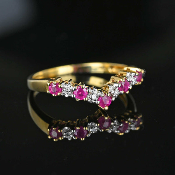Vintage Gold Diamond & Ruby Chevron Wishbone Ring - Boylerpf
