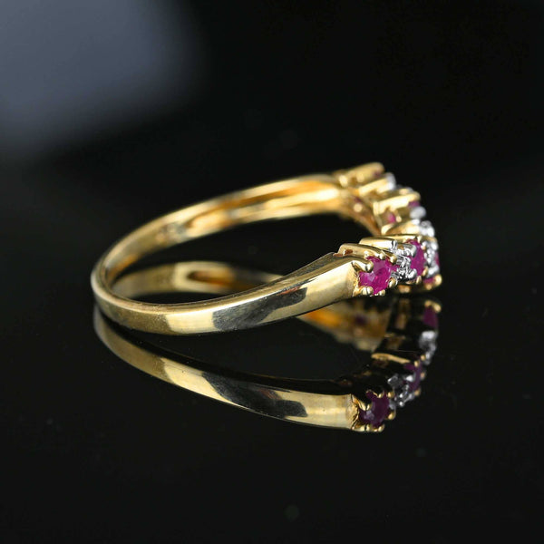 Vintage Gold Diamond Ruby Chevron Wishbone Ring –