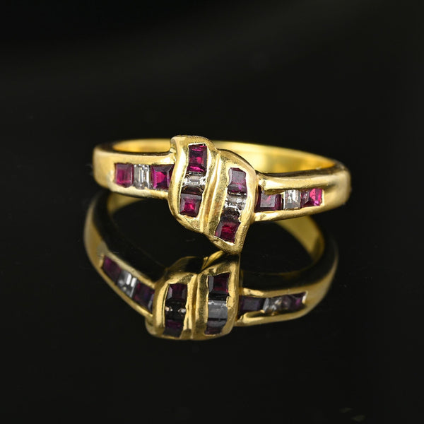 Love Knot 18K Gold Ruby Baguette Diamond Ring Band - Boylerpf