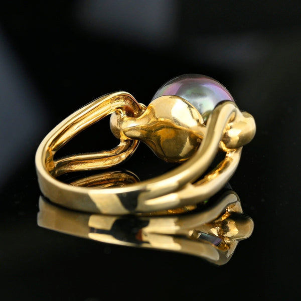 Contemporary 14K Gold Black Tahitian Pearl Ring - Boylerpf