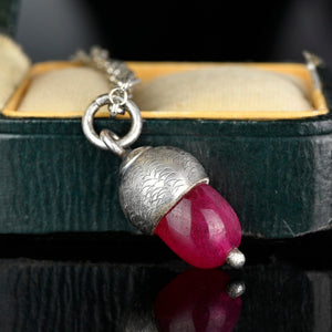 Arts & Crafts Red Spinel Acorn Charm Pendant - Boylerpf
