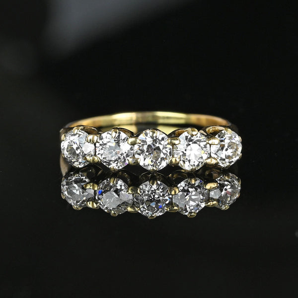 Antique 14K Gold Five Stone 1.1 Carat Mine Cut Diamond Ring Band - Boylerpf