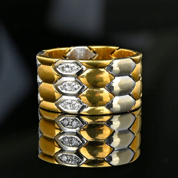18K Gold Articulated Wide Diamond Snake Ring Band - Boylerpf