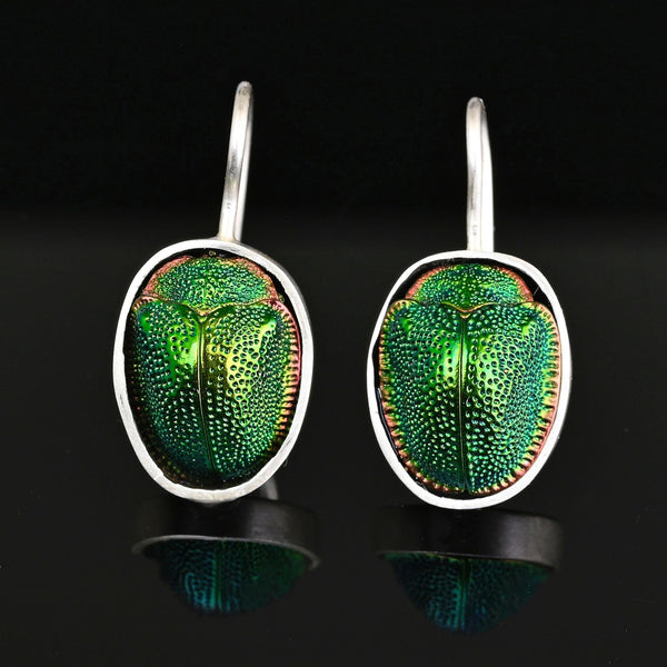 Vintage Egyptian Scarab Beetle Earrings Sterling Silver