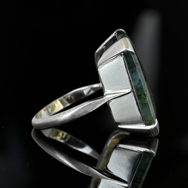 Vintage Silver Large Dendritic  Moss Agate Ring