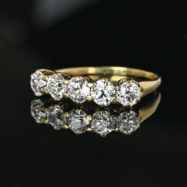 Antique 14K Gold Five Stone 1.1 Carat Mine Cut Diamond Ring Band - Boylerpf