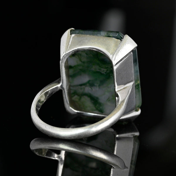 Vintage Silver Large Dendritic  Moss Agate Ring