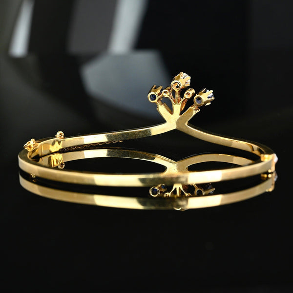 Antique Edwardian Diamond Sapphire Pearl 14K Gold Bangle