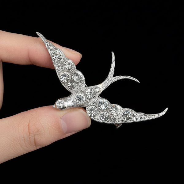 Art Deco Czech Diamond Paste Swallow Brooch