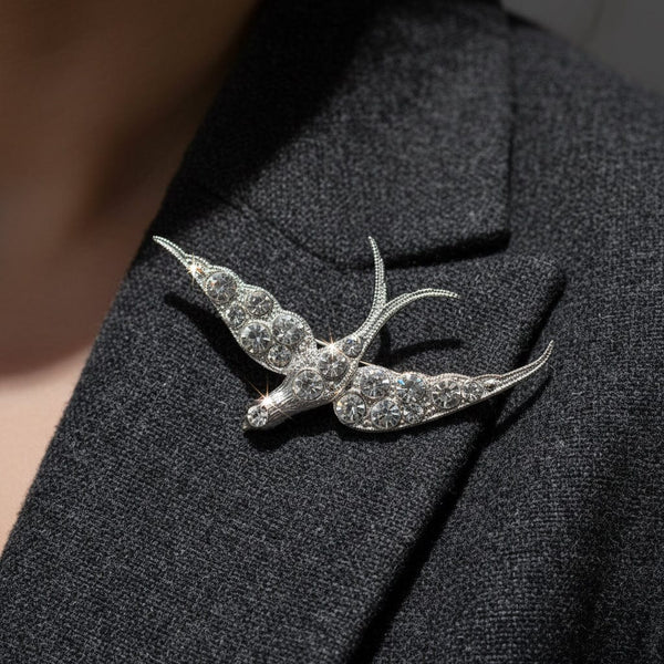 Art Deco Czech Diamond Paste Swallow Brooch