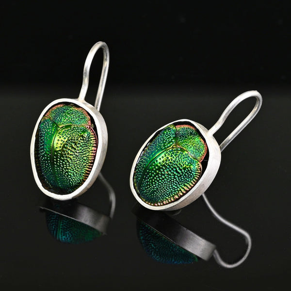 Vintage Egyptian Scarab Beetle Earrings Sterling Silver