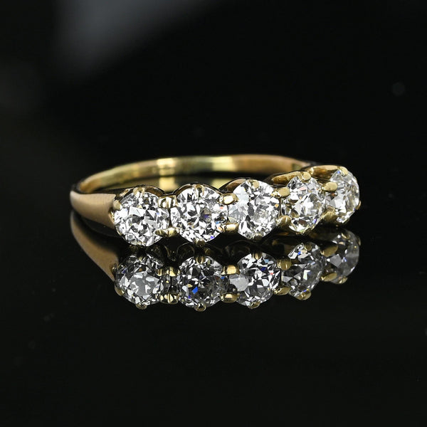 Antique 14K Gold Five Stone 1.1 Carat Mine Cut Diamond Ring Band - Boylerpf